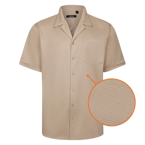 Bigdude Waffle Knit Short Sleeve Shirt Beige